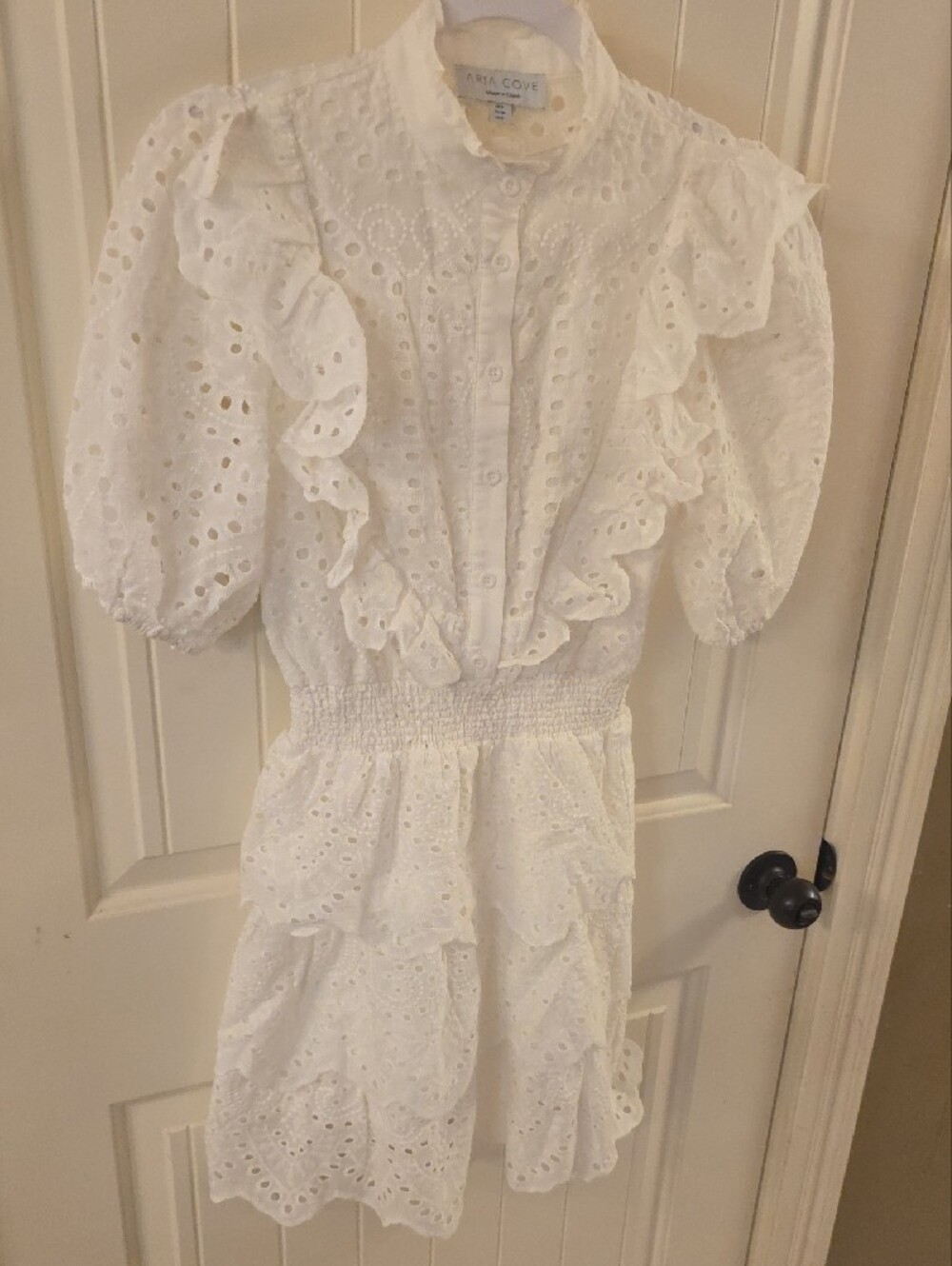 White Eyelet Ruffle Mini Dress - Picture 3 of 7